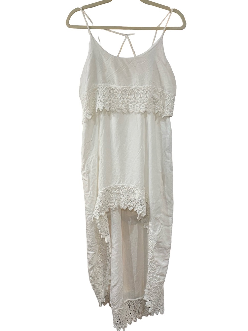 ▫️◻️ Solitaire White Lace High-Low Spaghetti Strap Dress Coverup ◻️▫️